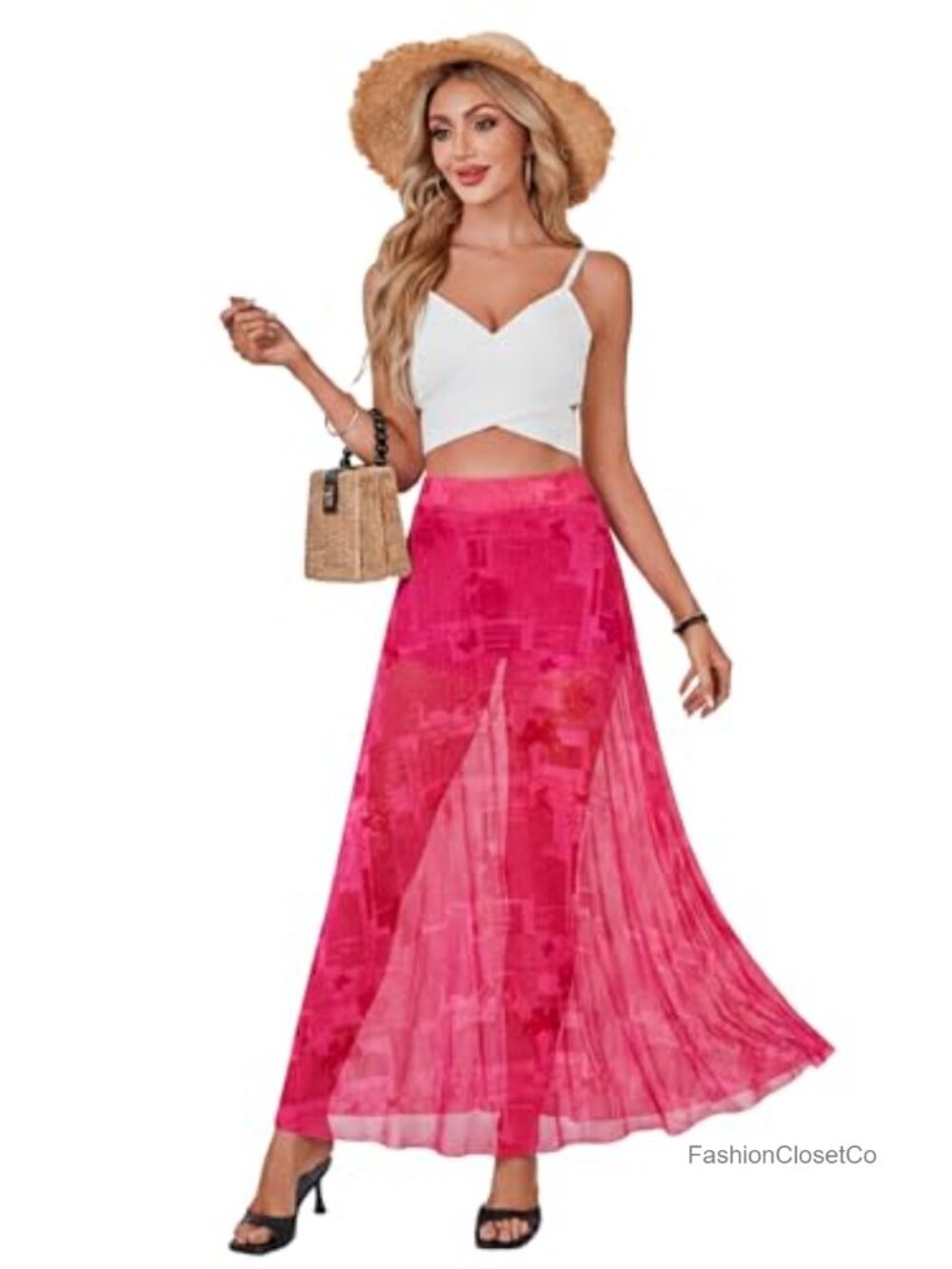 Sheer Mesh Maxi Skirt High Waist A-Line Flowy See Through Clubwear Beach Cover - Picture 5 of 6